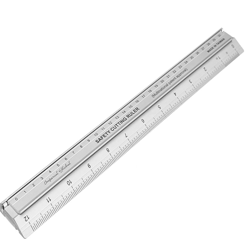  Ruler, New Design 30 cm (12 Inch) Metal Craft Safety  Ruler,Light Weight with Folding Safety Guard.Use with Rotary Cutter,Stanley  or Xacto. for Paper,Leather,Fabric,Quilting,Scrap Booking,Art,Office. :  Arts, Crafts & Sewing